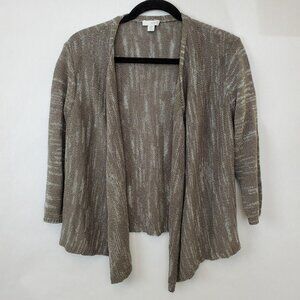 J. Jill Cardigan Womens Medium Petite Open Front Knit Marled Brown Waterfall